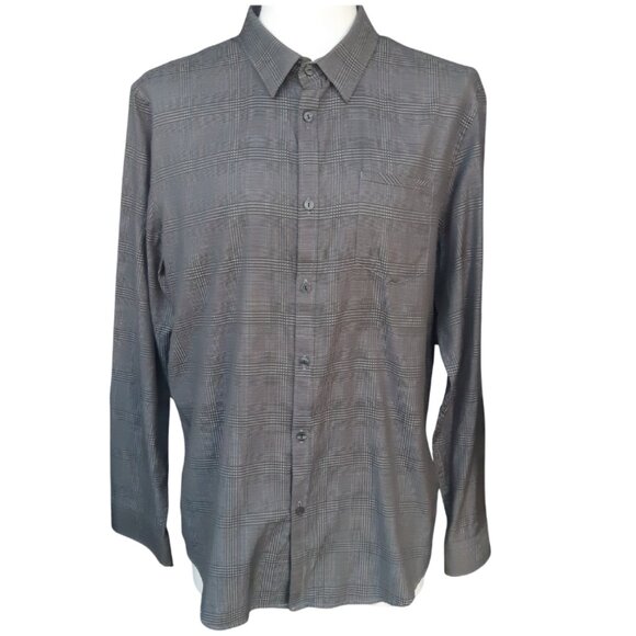 Calvin Klein SZ L Slim Fit Black/White Glen Check Men's Shirt ⚡️BUY 3 for $55⚡️ - Picture 1 of 14
